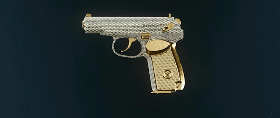 9mm PM pistol with Mystic Gold camo displayed