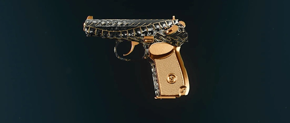 9mm PM pistol with Mystic Gold camo displayed