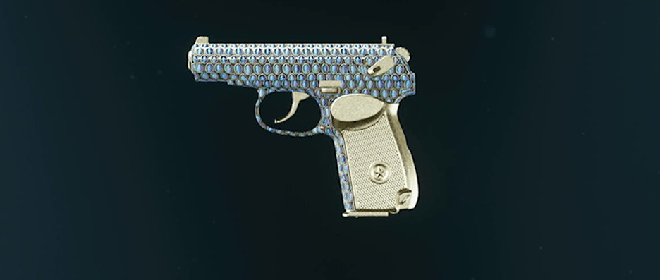 9mm PM pistol with Mystic Gold camo displayed