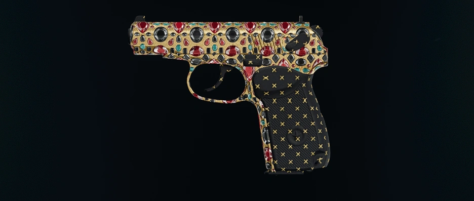 9mm PM pistol with Mystic Gold camo displayed