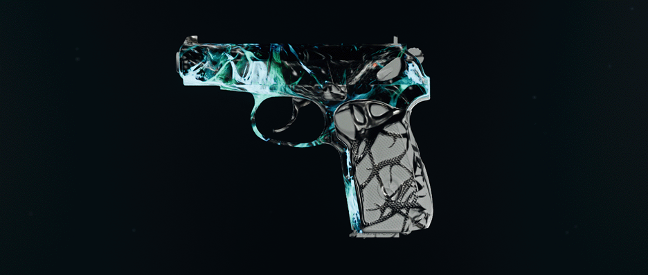 9mm PM pistol with Mystic Gold camo displayed