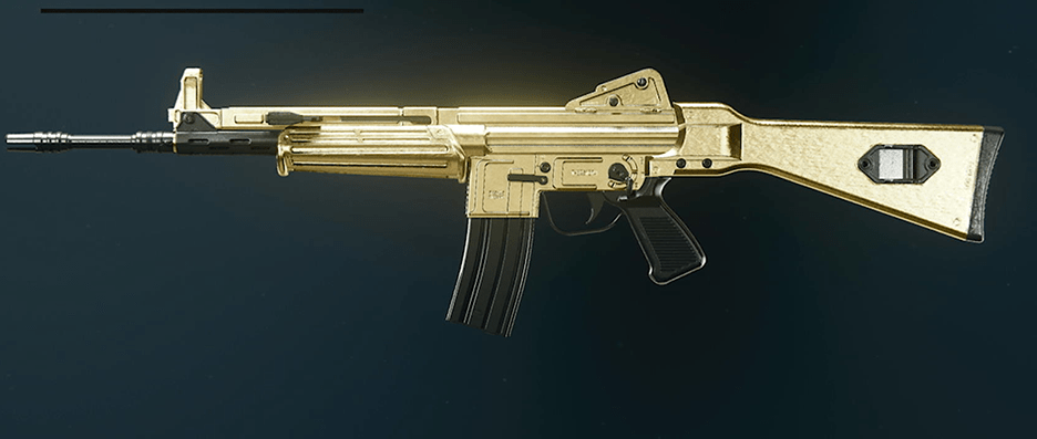 Model L assault rifle with dark spine camo design