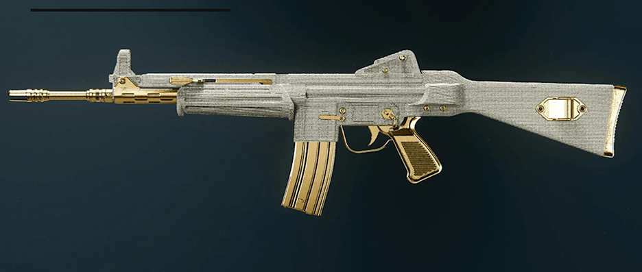 Model L assault rifle with dark spine camo design
