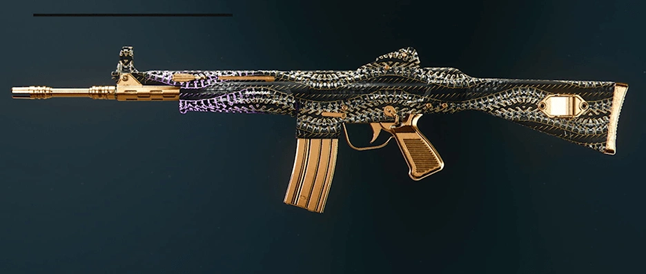Model L assault rifle with dark spine camo design