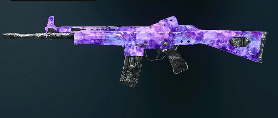 Model L assault rifle with dark spine camo design