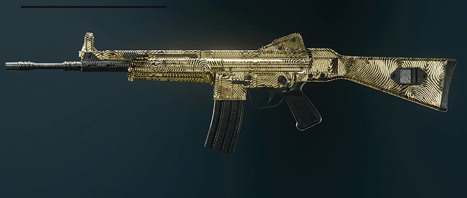 Model L assault rifle with dark spine camo design