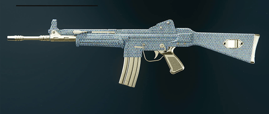 Model L assault rifle with dark spine camo design