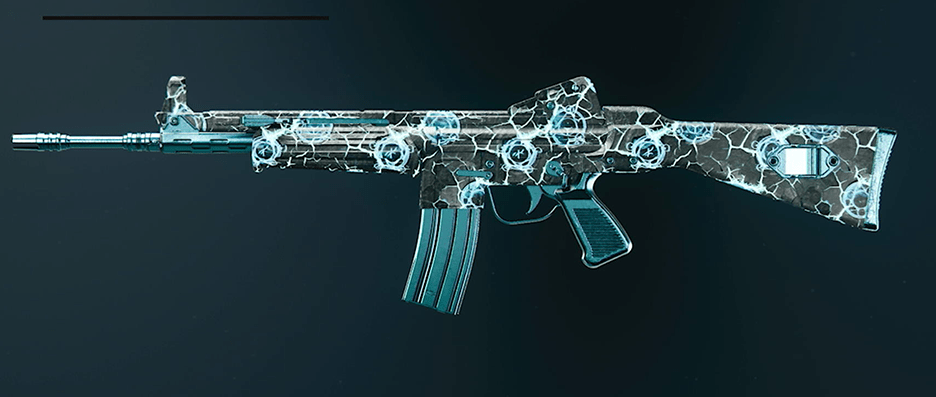 Model L assault rifle with dark spine camo design