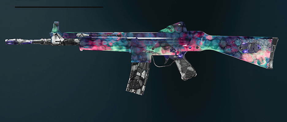 Model L assault rifle with dark spine camo design