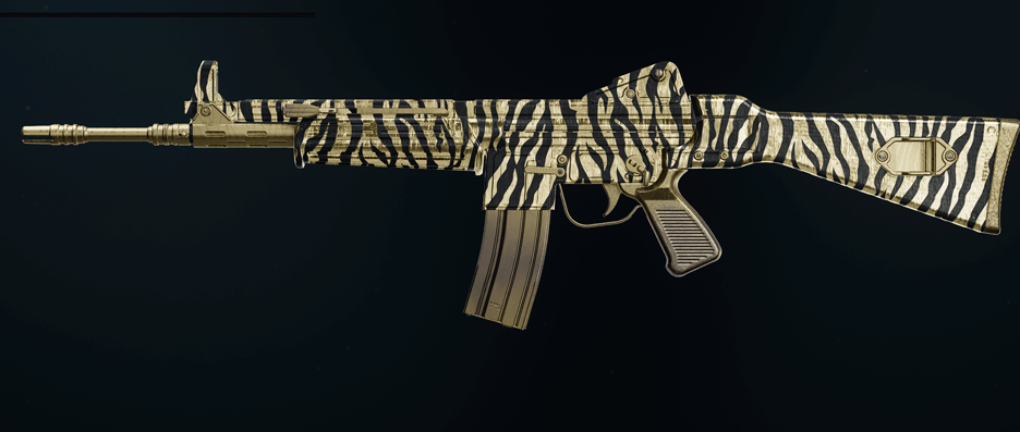 Model L assault rifle with dark spine camo design