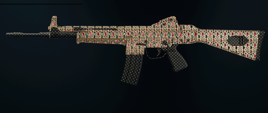 Model L assault rifle with dark spine camo design