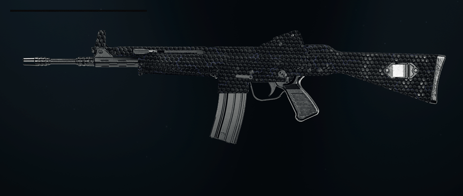 Model L assault rifle with dark spine camo design