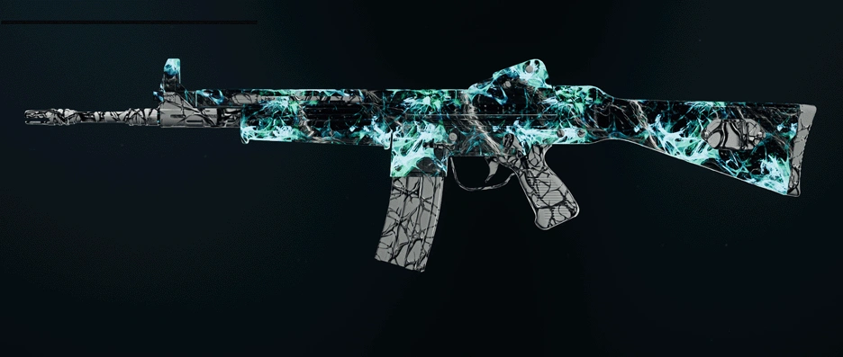 Model L assault rifle with dark spine camo design