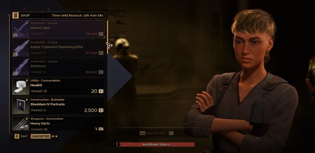 Player using Solari to upgrade base and weapons